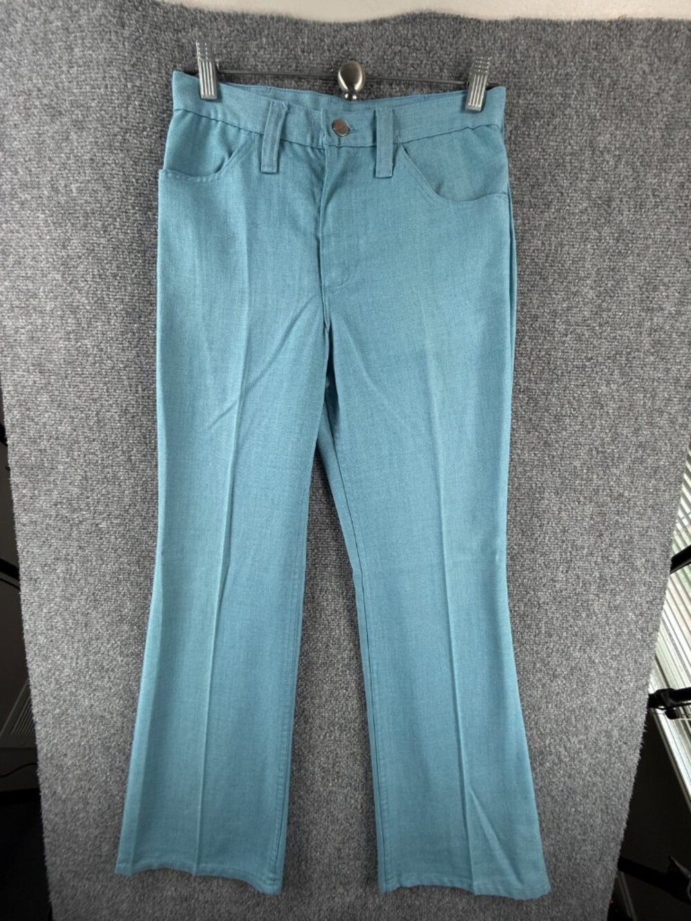 VTG Wrangler Bell Bottom Jeans Pants Women Bright Blue Wide Leg USA ACTL 28X31
